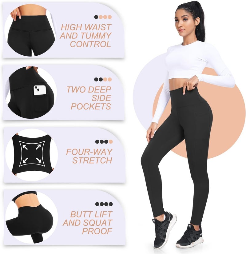 FULLSOFT 4 Pack Fleece Lined Leggings with Pockets for Women High Waisted Thermal Winter Warm Yoga Pants for Workout Running - Image 4
